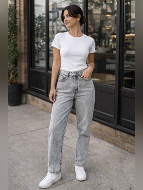 ZENA Vintage Acid Wash Jeans High Rise Straight Leg Gray Size S 27 Waist USA